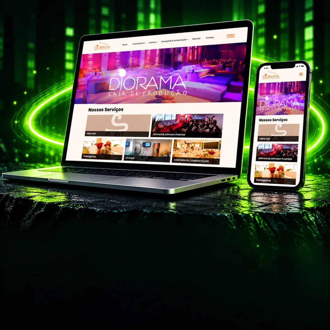 Site da Diorama Casa de Produção em computador e smartphone