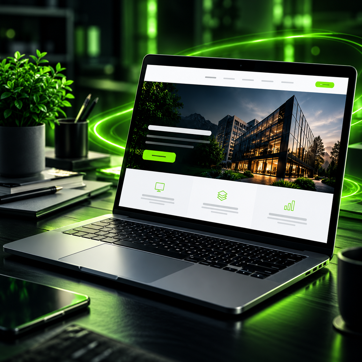 Notebook apresentando um site profissional